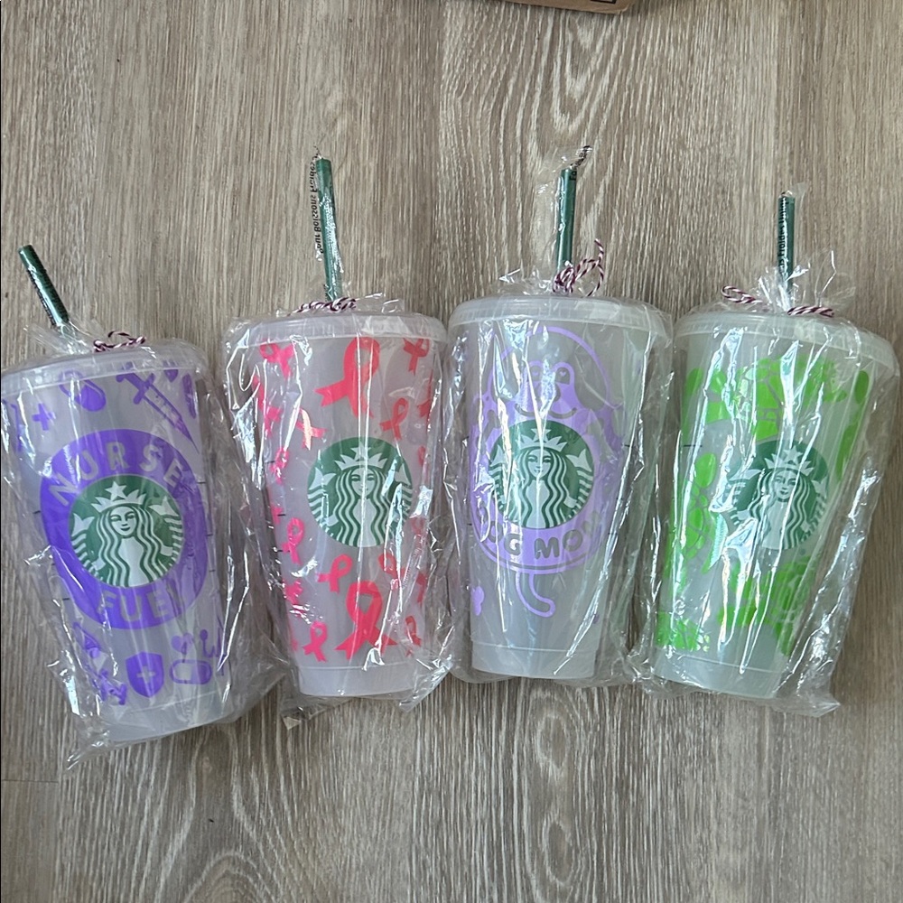 Four Personalized Starbucks Cups